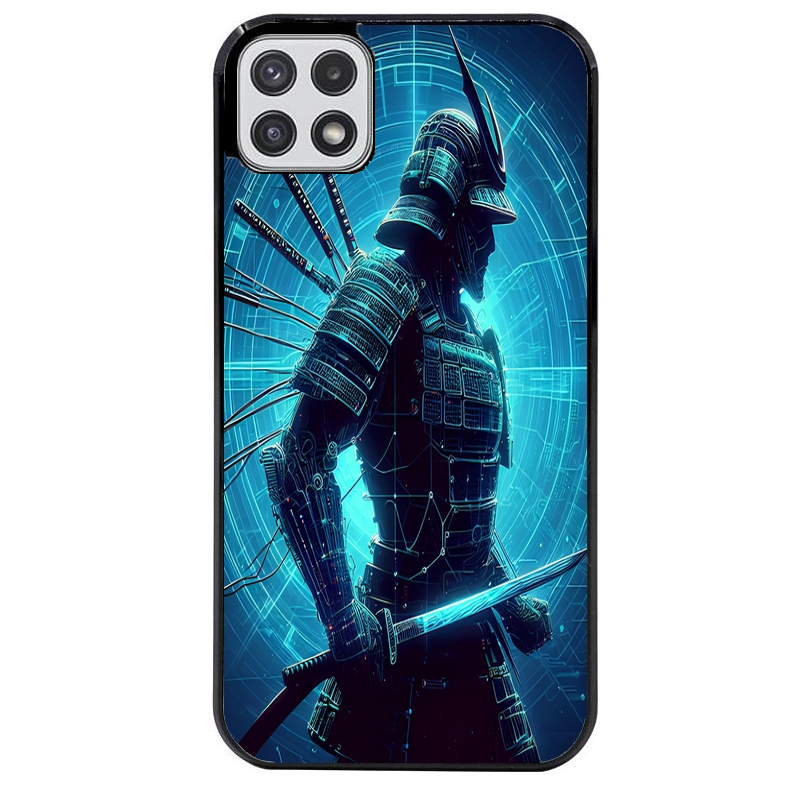 Coque noire taperso pour galaxy A22 A32 A52 A52S 4G 5G  avec motif samourai bleu protection antichoc personnalisée