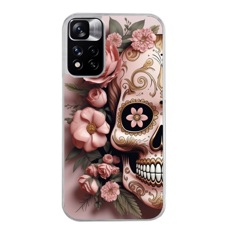 Coque taperso pour Redmi Note 11 4G PRO 5G 11S avec motif tete de mort calavera rose protection antichoc personnalisée