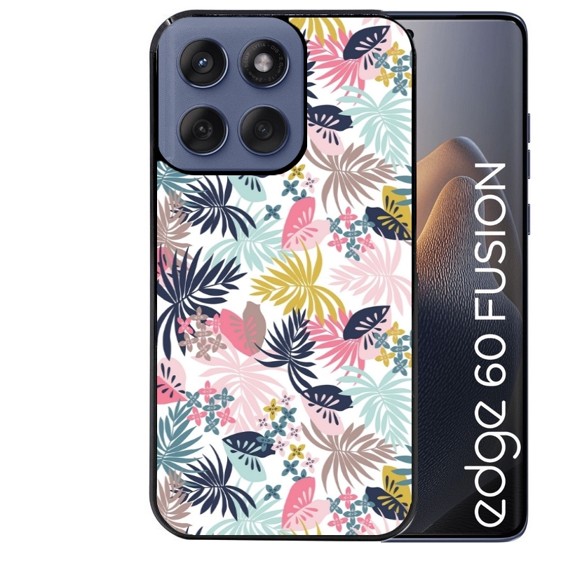 Coque noire taperso pour Moto Edge 60 et Neo Fusion Pro avec motif jungle et fleur rose protection antichoc personnalisée