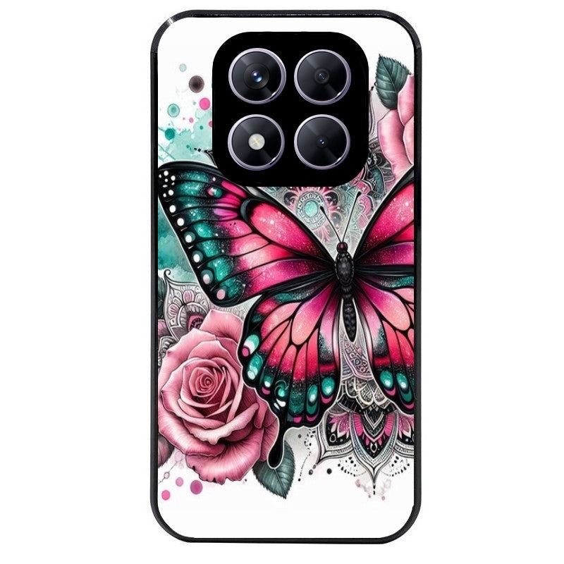 Coque noire taperso pour Redmi Note 14 et PRO PLUS 4G 5G avec motif papillon rose protection antichoc personnalisée