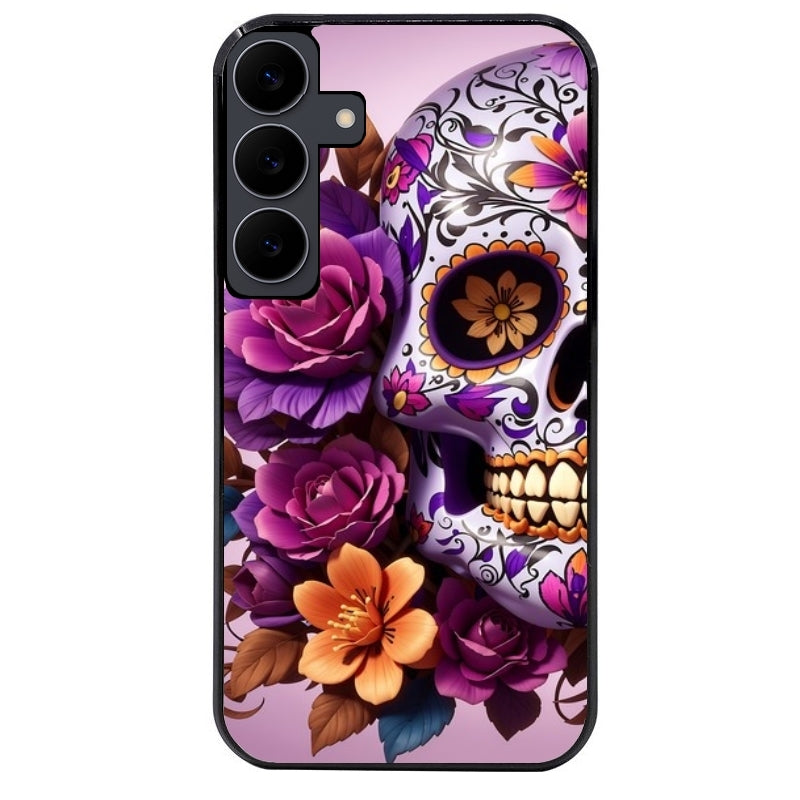Coque noire taperso pour galaxy A06 A16 A26 A36 A56 avec motif tete de mort calavera violette protection antichoc personnalisée