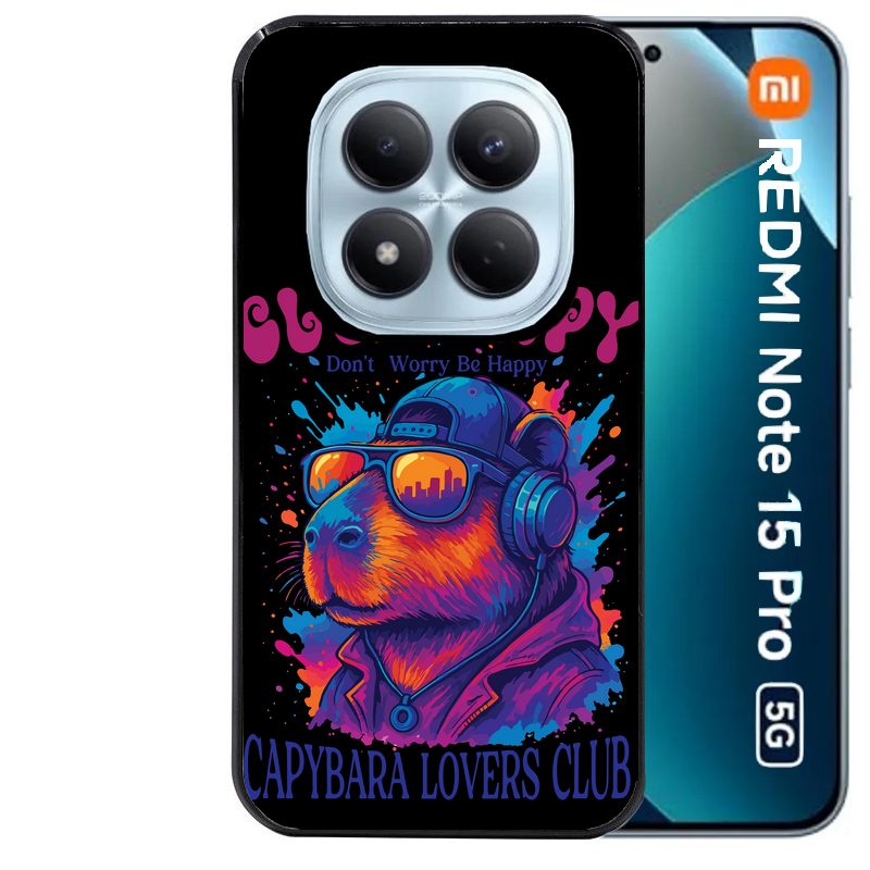 Coque noire taperso pour Redmi Note 15 et PRO PLUS 4G 5G avec motif capybara club protection antichoc personnalisée
