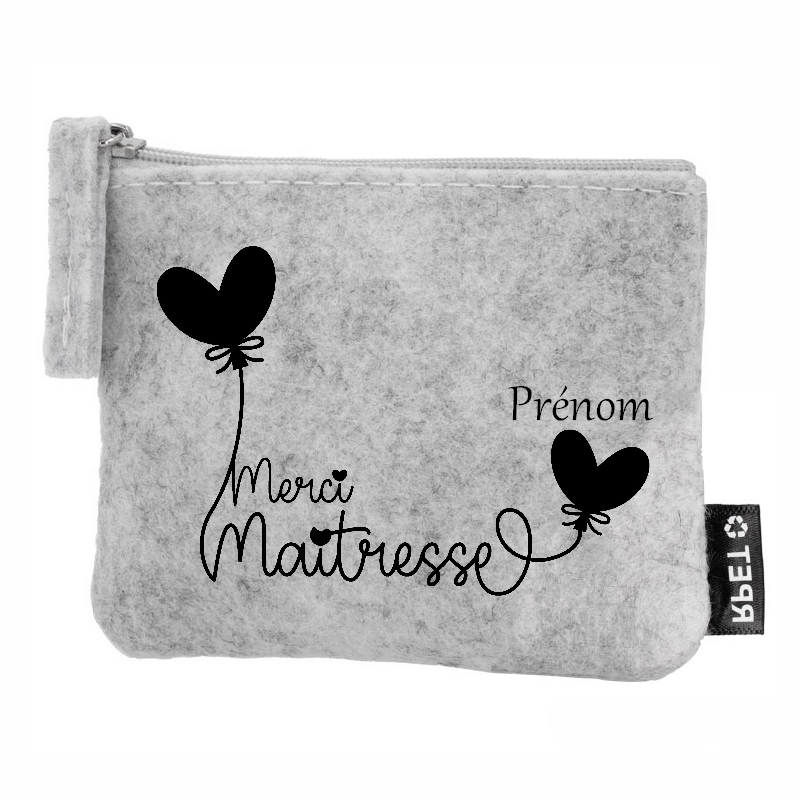 Porte monnaie personnalisé merci maitresse en feutrine en feutrine