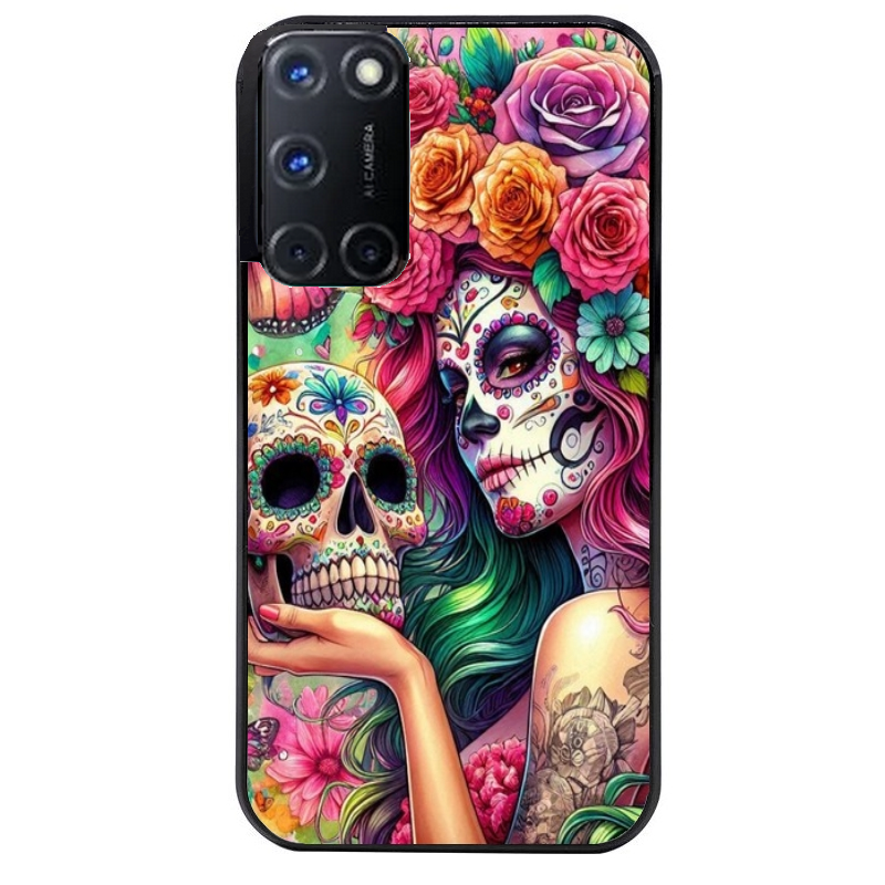 Coque noire taperso pour OPPO A72 4G avec motif tete de mort calavera skull protection antichoc personnalisée