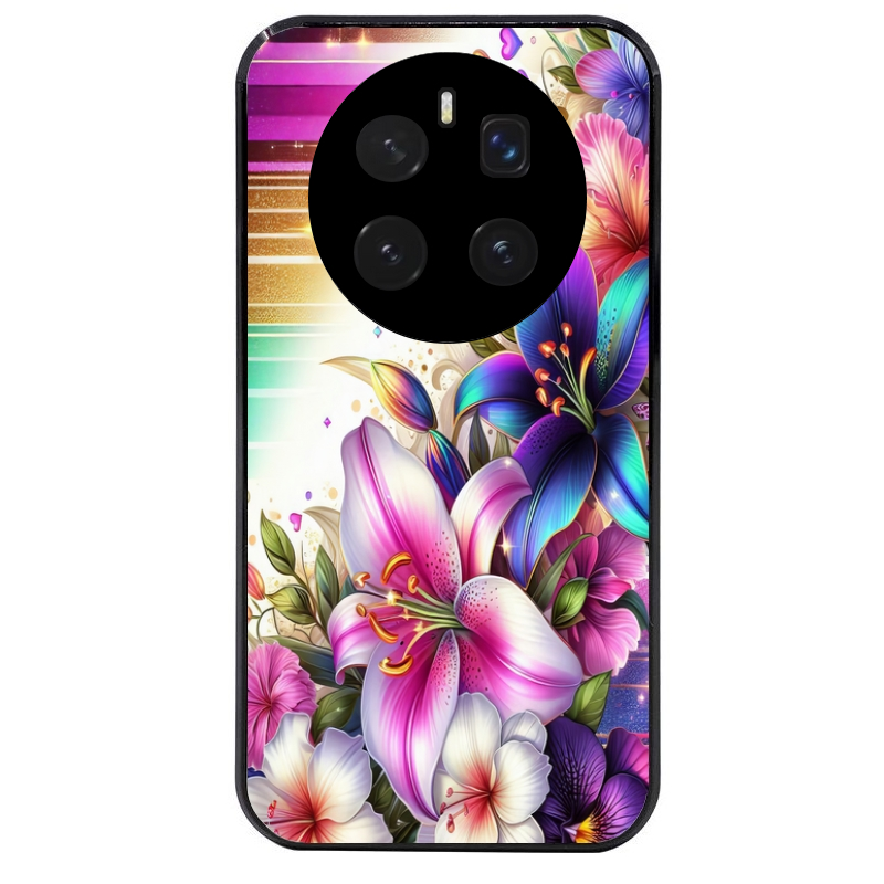 Coque noire taperso pour Magic 7 LITE et PRO avec motif fleur fluo protection antichoc personnalisée