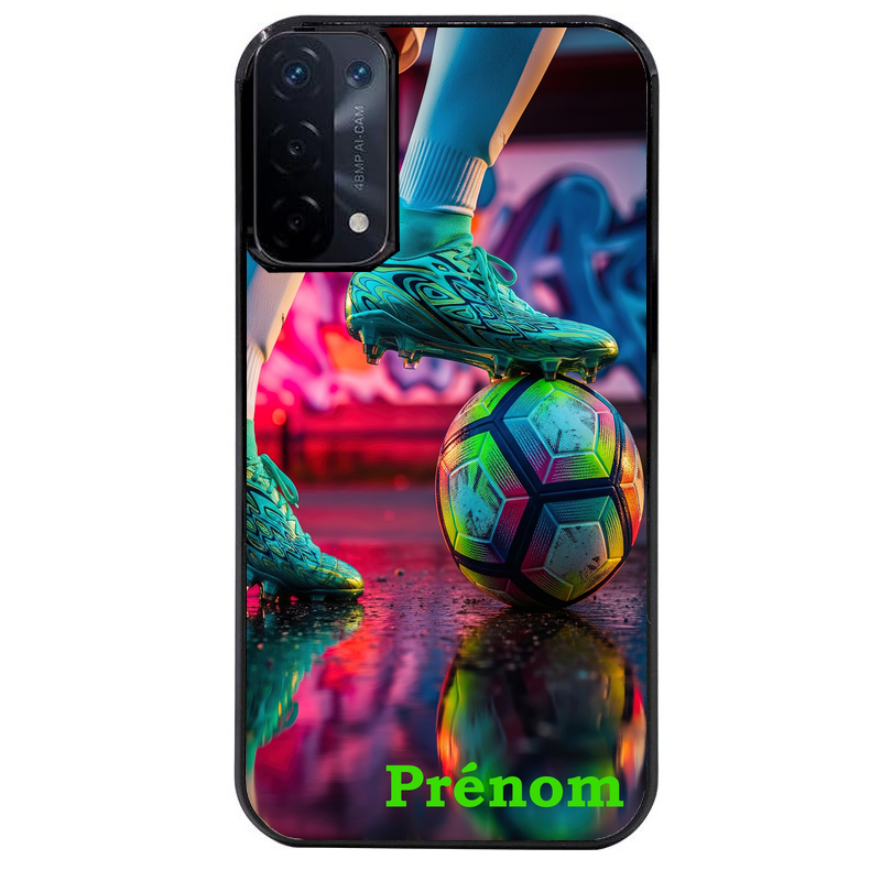 Coque noire taperso pour OPPO A54 et A74 5G avec motif foot controle personnalisee protection antichoc personnalisée