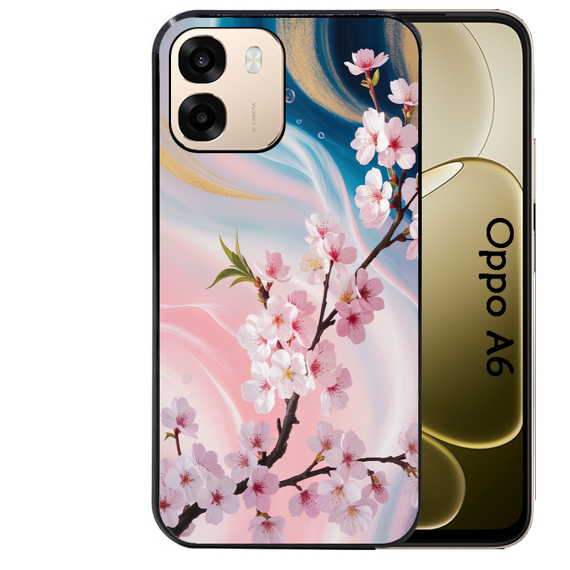 Coque noire taperso pour OPPO A6 A6X 4G et 5G avec motif marbre fleur cerisier protection antichoc personnalisée