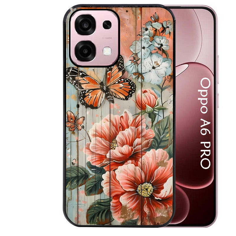 Coque noire taperso pour OPPO A6 PRO 4G et 5G avec motif bois et papillon 3 protection antichoc personnalisée