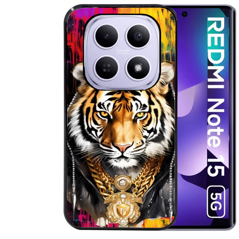 Coque noire taperso pour Redmi Note 15 et PRO PLUS 4G 5G avec motif tigre style hip hop protection antichoc personnalisée