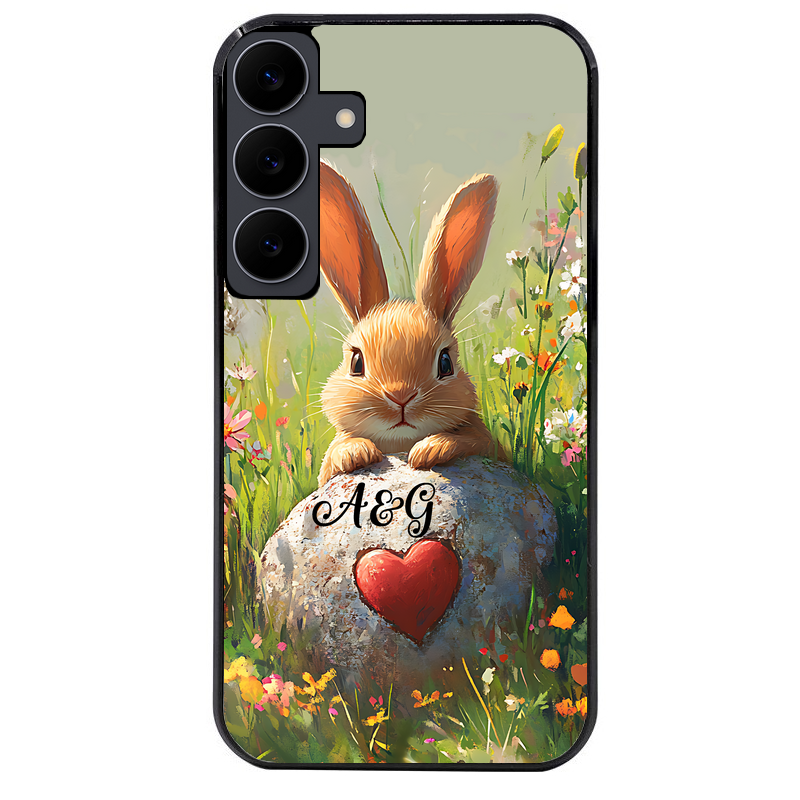 Coque noire taperso pour galaxy Z Fold 6 et 7 avec motif lapin et fleurs personnalisee protection antichoc personnalisée