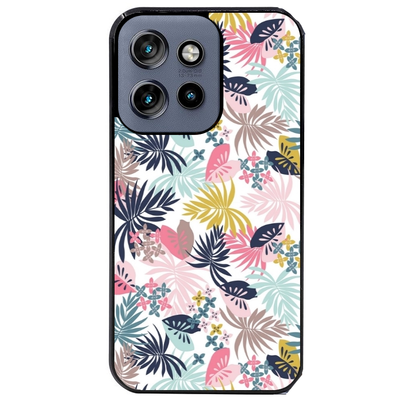 Coque noire taperso pour Moto Edge 60 et Neo Fusion Pro avec motif jungle et fleur rose protection antichoc personnalisée
