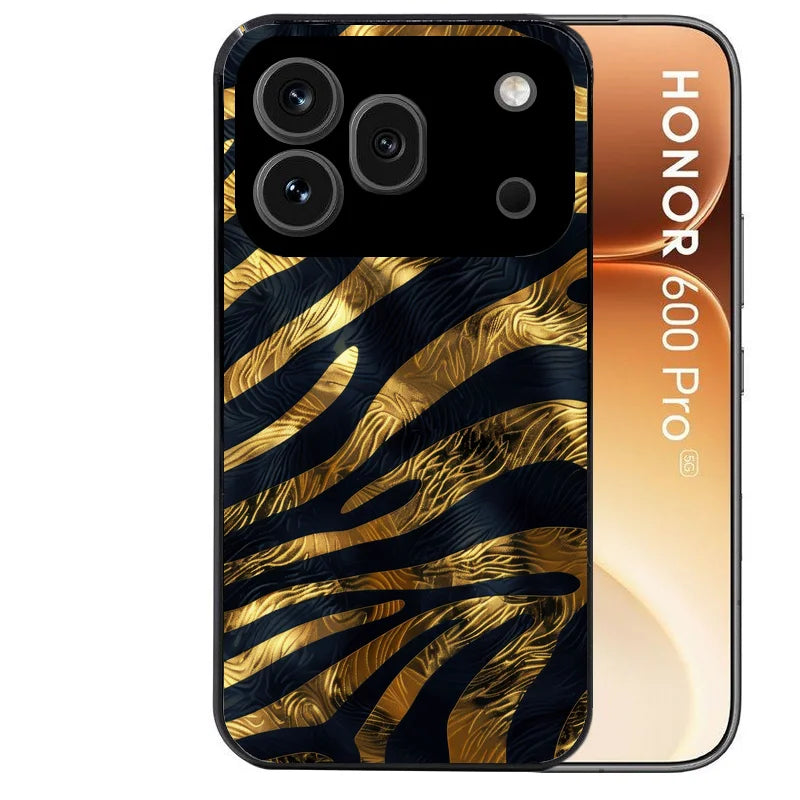 Coque noire taperso pour Honor 600 et 600 PRO avec motif zebre gold protection antichoc personnalisée