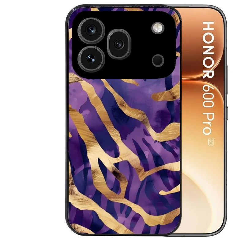 Coque noire taperso pour Honor 600 et 600 PRO avec motif zebre violet protection antichoc personnalisée