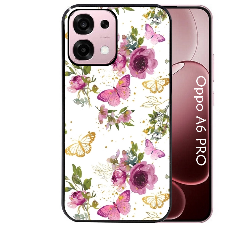 Coque noire taperso pour OPPO A6 PRO 4G et 5G avec motif fleur et papillon protection antichoc personnalisée