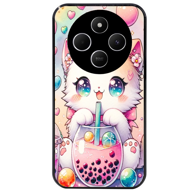 Coque noire taperso pour POCO C75 avec motif chat bubble style manga protection antichoc personnalisée