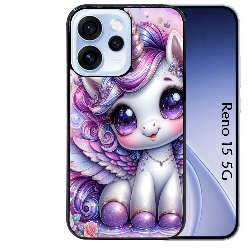 Coque noire taperso pour OPPO Reno 15 et F FS 5G avec motif licorne violette protection antichoc personnalisée