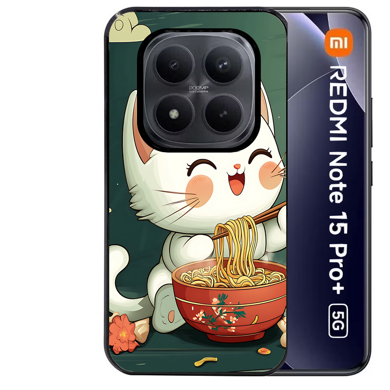 Coque noire taperso pour Redmi Note 15 et PRO PLUS 4G 5G avec motif chat ramen nuage protection antichoc personnalisée