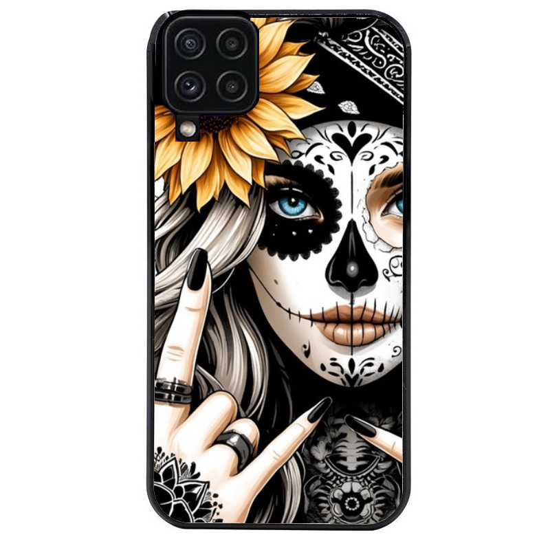 Coque noire taperso pour galaxy A22 A32 A52 A52S 4G 5G  avec motif tete de mort tatoo protection antichoc personnalisée