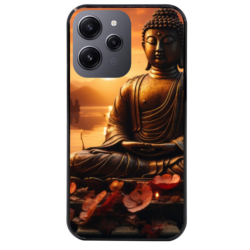Coque noire taperso pour Redmi 12 4G et 5G avec motif bouddha et soleil protection antichoc personnalisée