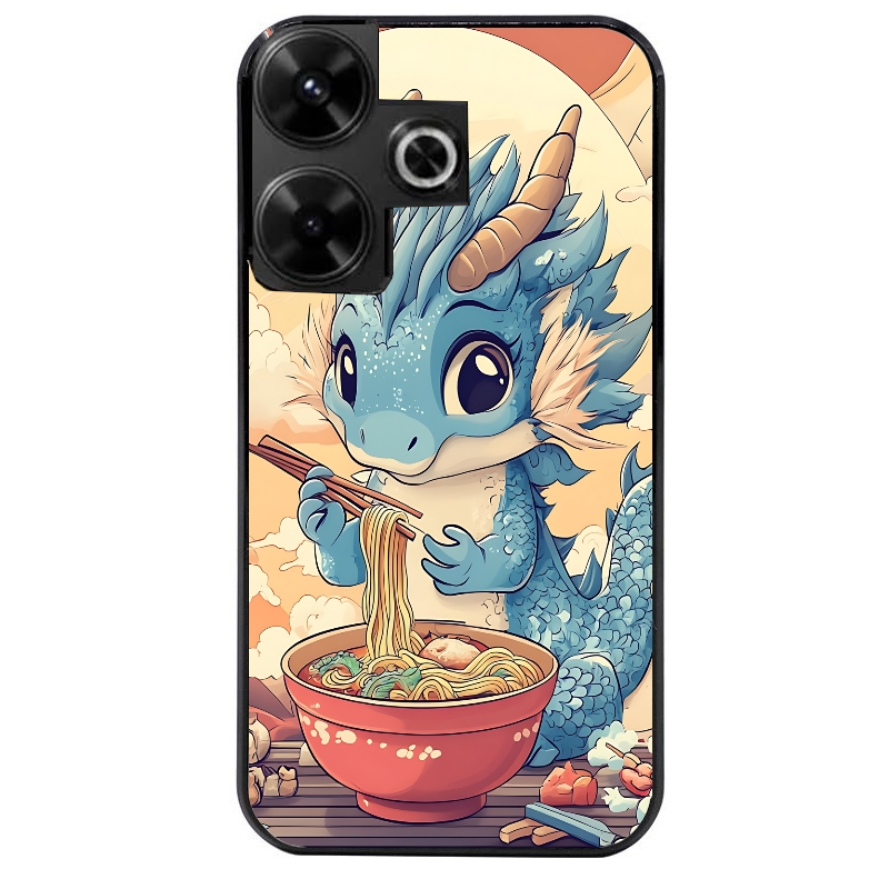 Coque noire taperso pour POCO M6 4G avec motif dragon ramen 2 protection antichoc personnalisée