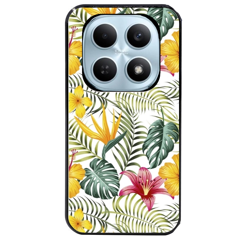 Coque noire taperso pour POCO M8 5G et PRO 5G avec motif jungle et fleur hibiscus protection antichoc personnalisée