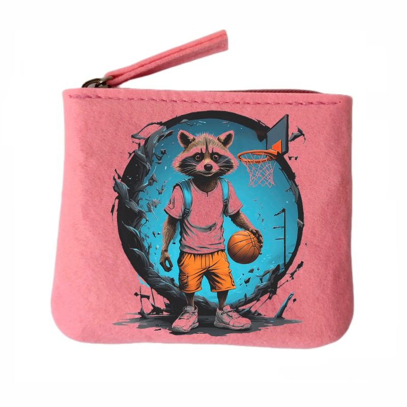 Porte monnaie personnalisé basket racoon en feutrine en feutrine