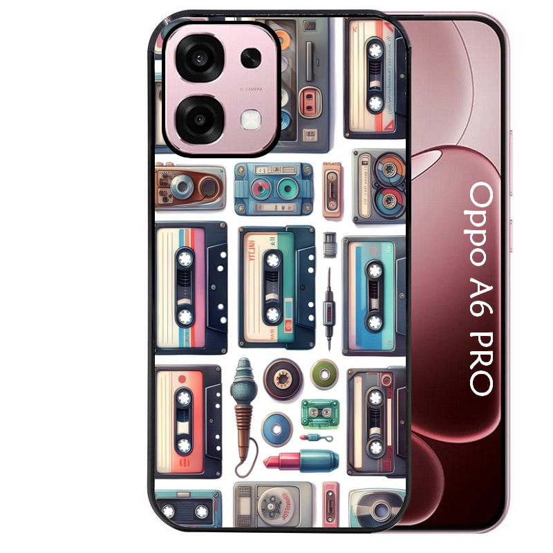 Coque noire taperso pour OPPO A6 PRO 4G et 5G avec motif cassette multi protection antichoc personnalisée