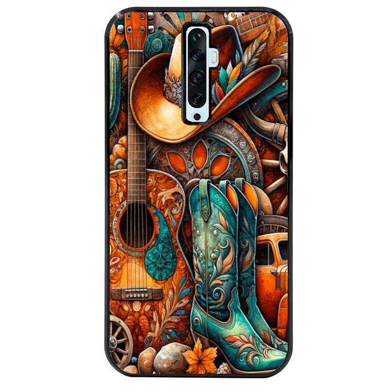 Coque noire taperso pour OPPO Reno 2 et 2Z avec motif cow boy et texas automne protection antichoc personnalisée
