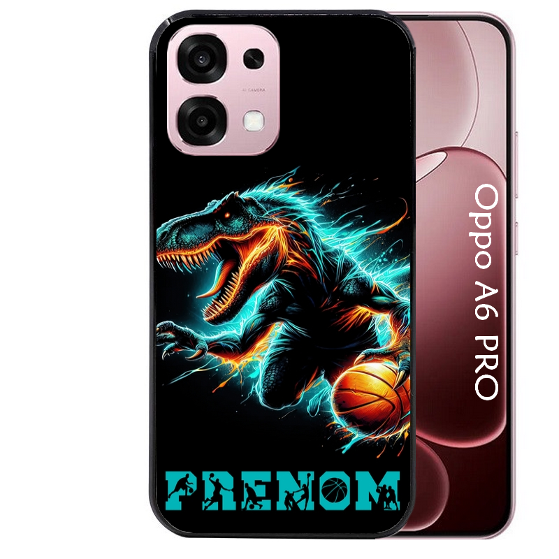 Coque noire taperso pour OPPO A6 PRO 4G et 5G avec motif basket et dino personnalisee protection antichoc personnalisée