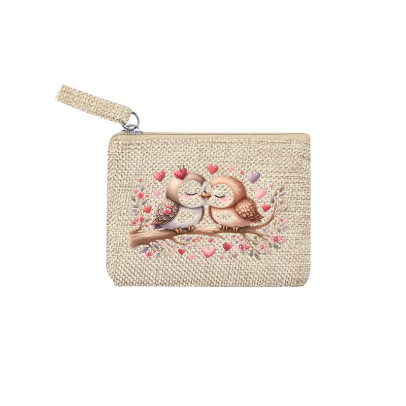 Pochette personnalisée motif chouette love en toile et simili cuir personnalisée