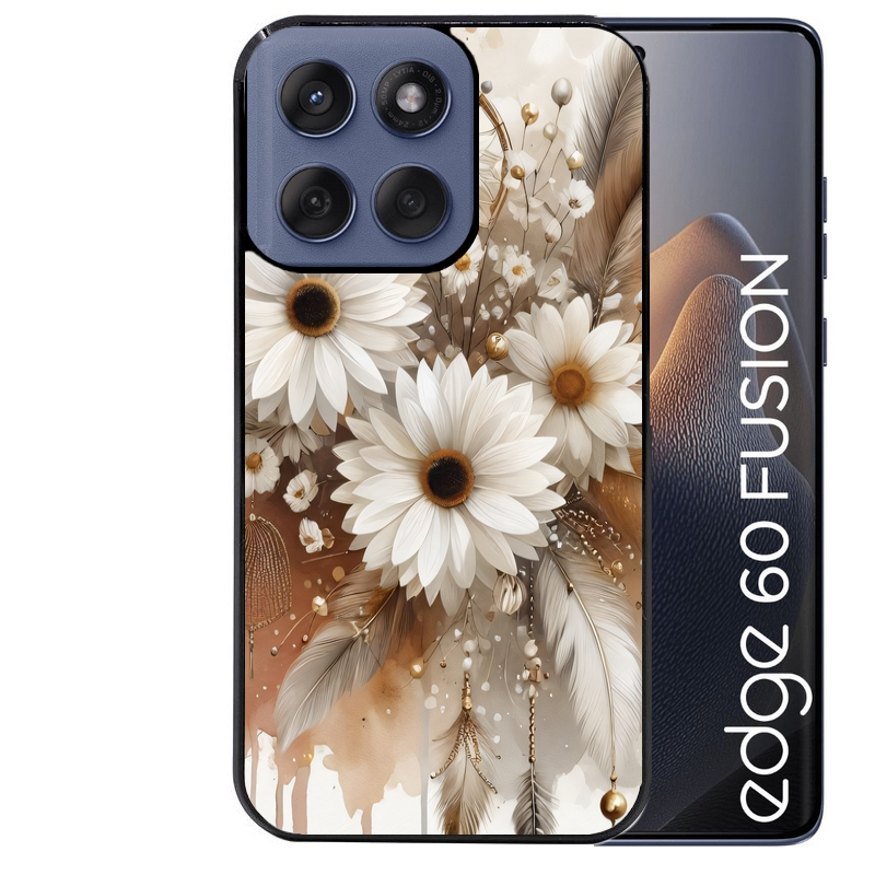 Coque noire taperso pour Moto Edge 60 et Neo Fusion Pro avec motif dreamcatcher marguerite protection antichoc personnalisée