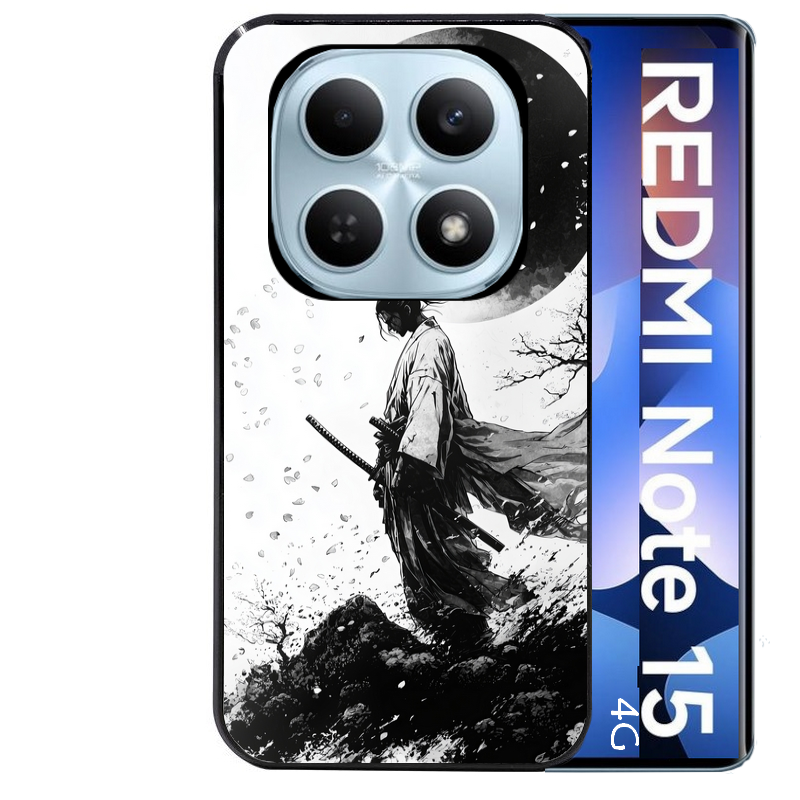 Coque noire taperso pour Redmi Note 15 et PRO PLUS 4G 5G avec motif samourai et lune protection antichoc personnalisée