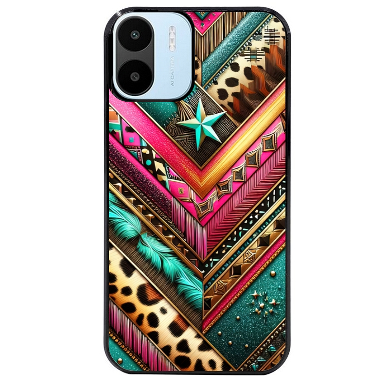 Coque noire taperso pour Redmi A1 et A2 avec motif chevron texas protection antichoc personnalisée
