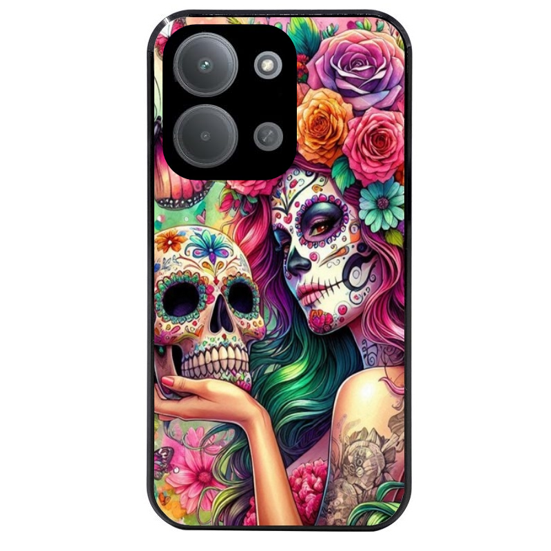 Coque noire taperso pour POCO C85 avec motif tete de mort calavera skull protection antichoc personnalisée