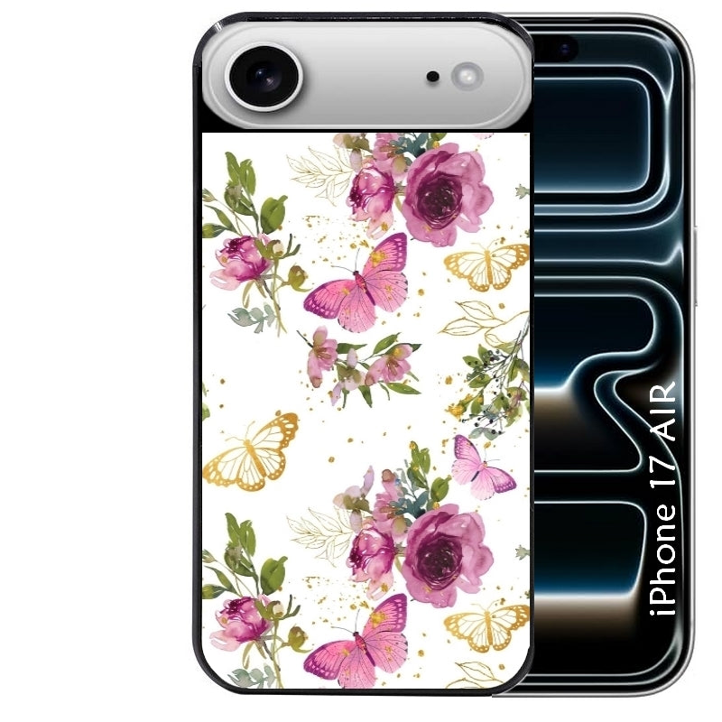 Coque noire taperso pour Iphone 17 17E AIR MAX PRO avec motif fleur et papillon protection antichoc personnalisée