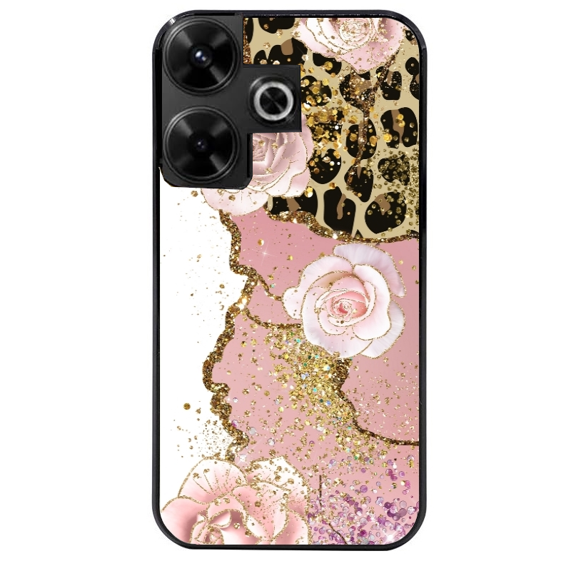Coque noire taperso pour POCO M6 4G avec motif marbre fleur leopard protection antichoc personnalisée