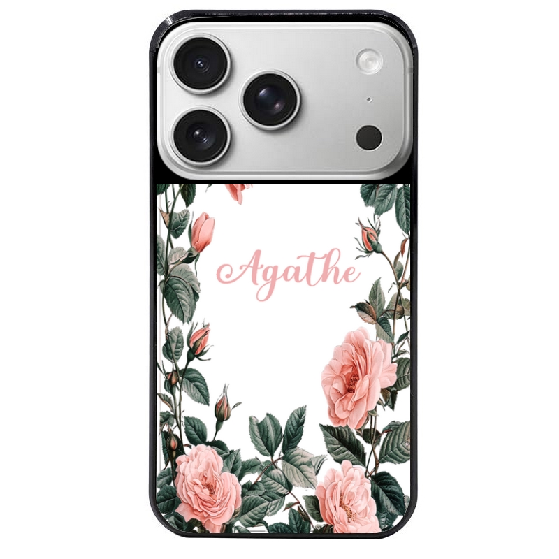 Coque noire taperso pour Iphone 17 17E AIR MAX PRO avec motif cadre fleur pastel personnalisee protection antichoc personnalisée