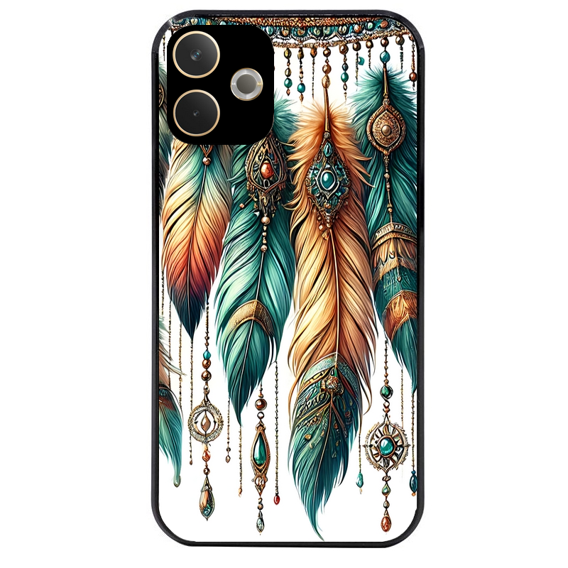 Coque noire taperso pour OPPO A5 PRO 4G et 5G avec motif plumes et bijoux protection antichoc personnalisée