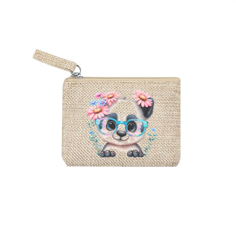 Pochette personnalisée motif panda fleur en toile et simili cuir personnalisée