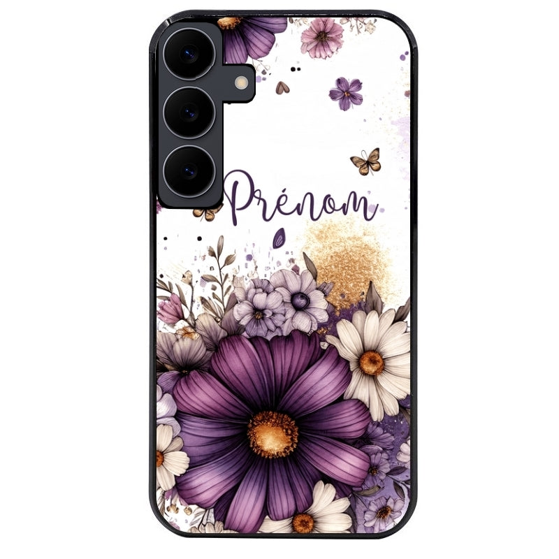 Coque noire taperso pour galaxy A06 A16 A26 A36 A56 avec motif fleur violette personnalisee protection antichoc personnalisée