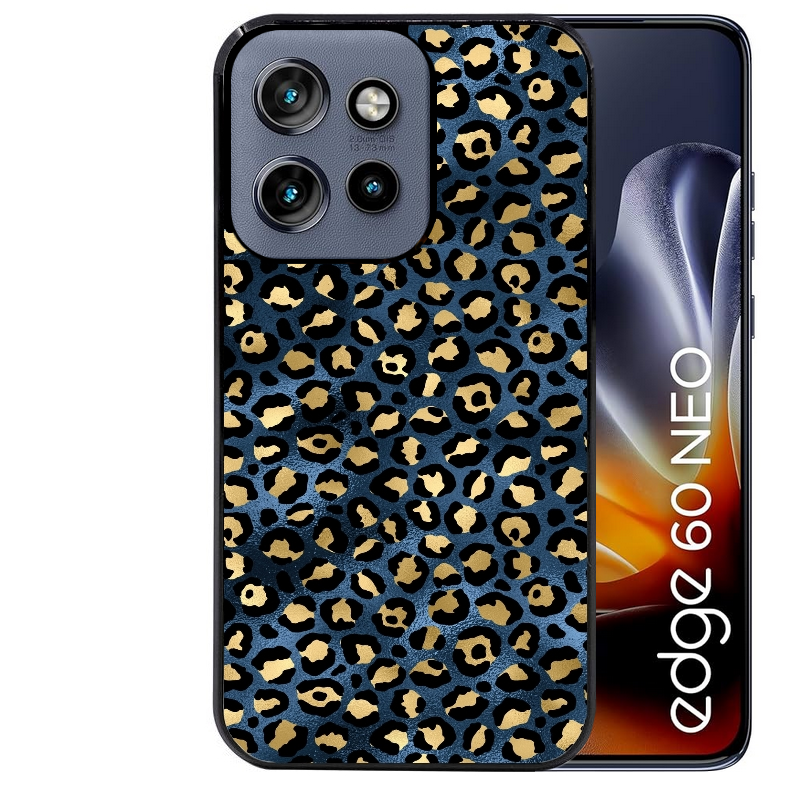 Coque noire taperso pour Moto Edge 60 et Neo Fusion Pro avec motif leopard bleu protection antichoc personnalisée