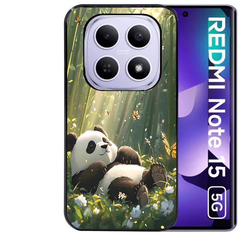 Coque noire taperso pour Redmi Note 15 et PRO PLUS 4G 5G avec motif panda bambou protection antichoc personnalisée