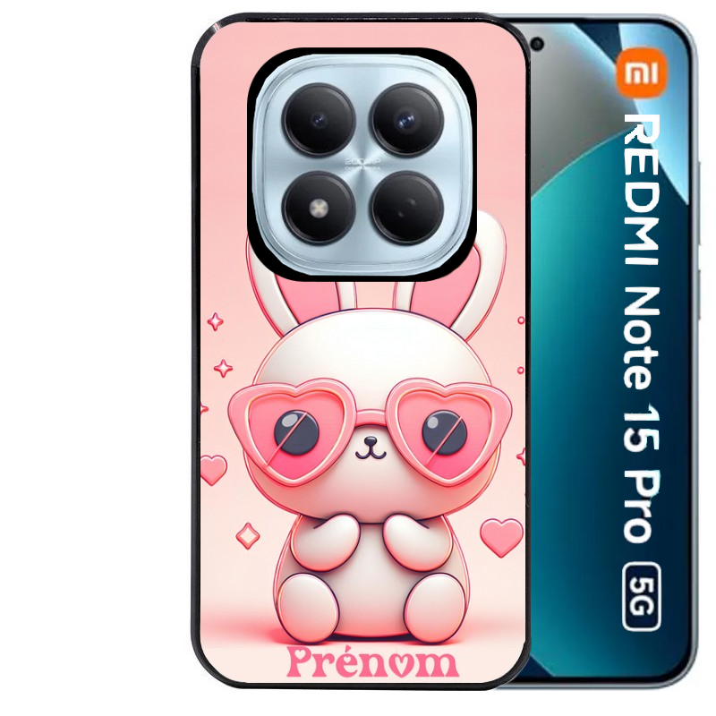Coque noire taperso pour Redmi Note 15 et PRO PLUS 4G 5G avec motif lapin lunettes personnalisee protection antichoc personnalisée