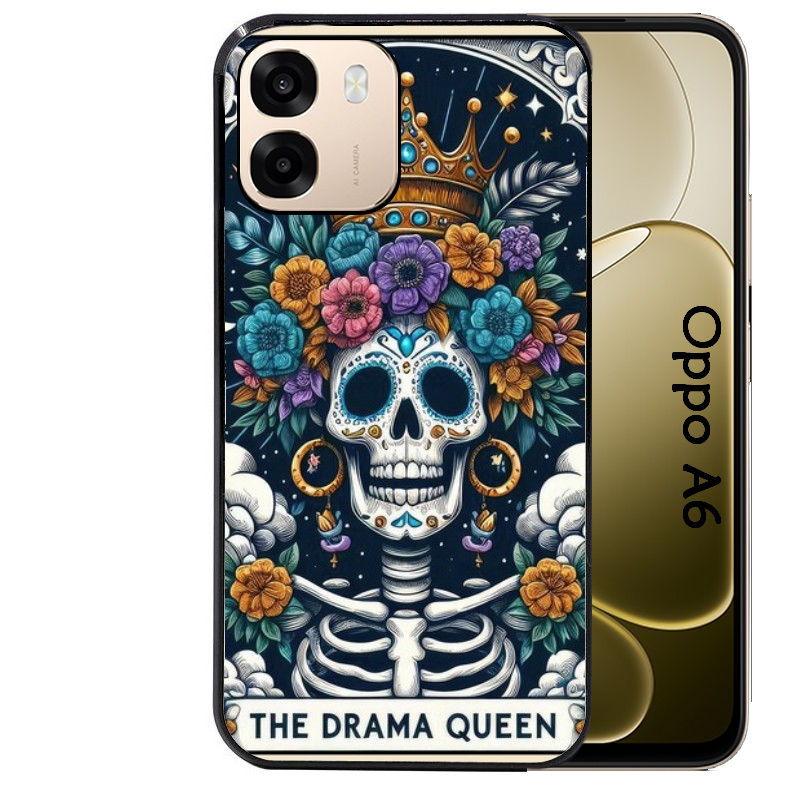 Coque noire taperso pour OPPO A6 A6X 4G et 5G avec motif tete de mort drama queen protection antichoc personnalisée