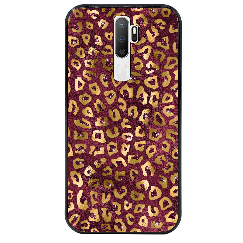 Coque noire taperso pour OPPO A5 A9 2020 avec motif leopard grenat protection antichoc personnalisée