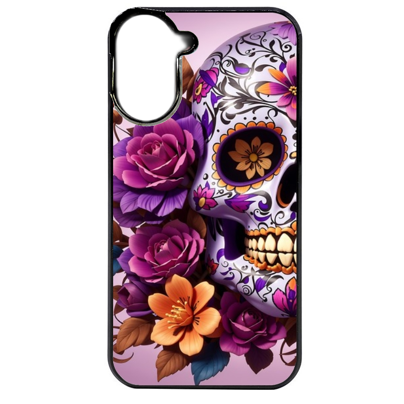Coque noire taperso pour POCO C71 4G avec motif tete de mort calavera violette protection antichoc personnalisée