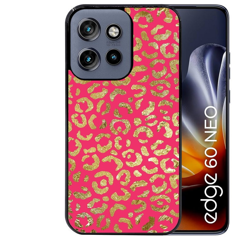 Coque noire taperso pour Moto Edge 60 et Neo Fusion Pro avec motif leopard fuschia protection antichoc personnalisée