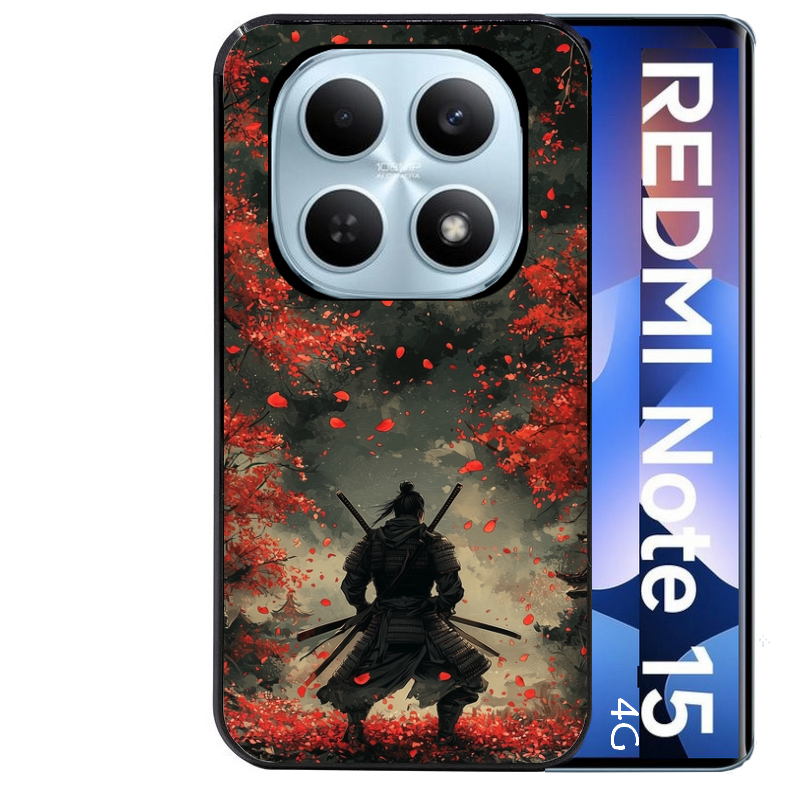 Coque noire taperso pour Redmi Note 15 et PRO PLUS 4G 5G avec motif samourai et katana protection antichoc personnalisée