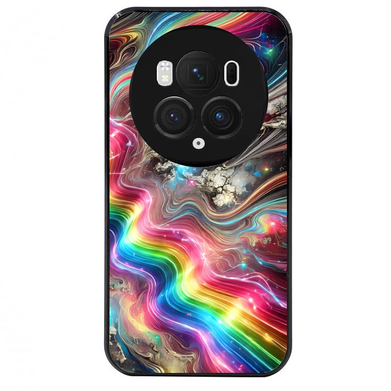 Coque noire taperso pour Magic 5 6 LITE et PRO avec motif marbre arc en ciel protection antichoc personnalisée