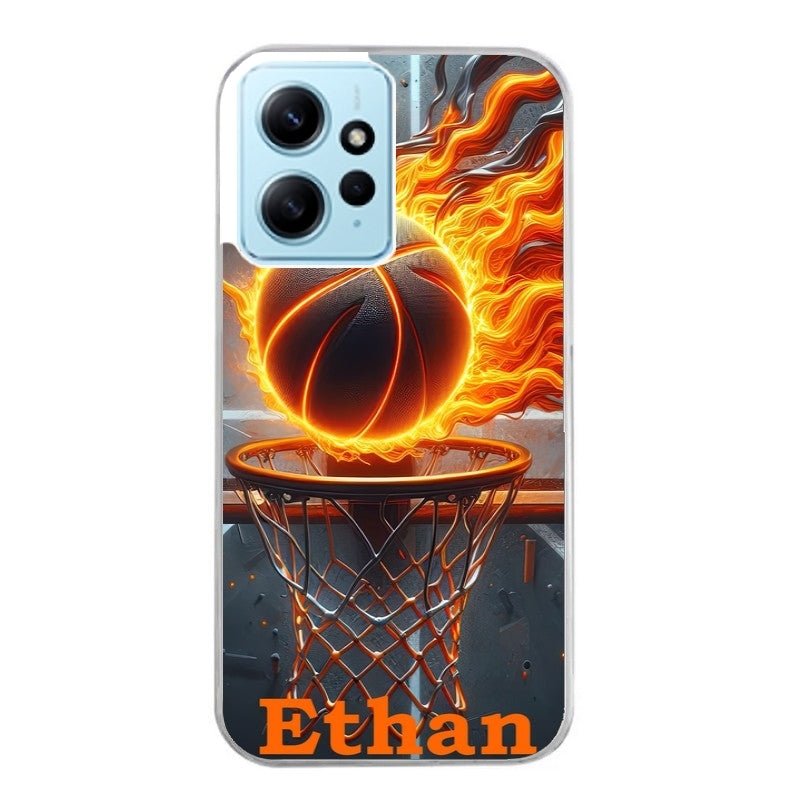 Coque taperso pour Redmi Note 12 4G 5G PRO 4G avec motif basket flamme personnalisee protection antichoc personnalisée